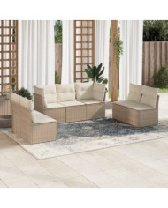Salon de jardin avec coussins 7 pcs beige résine tressée | Mobilier & Déco