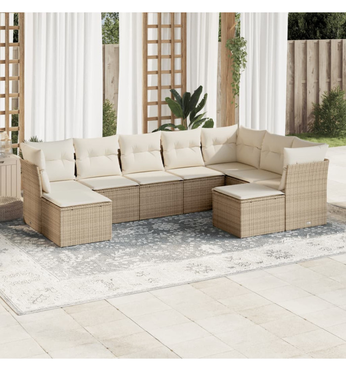 Salon de jardin avec coussins 9 pcs beige résine tressée | Mobilier & Déco