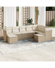 Salon de jardin avec coussins 9 pcs beige résine tressée | Mobilier & Déco
