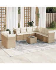 Salon de jardin avec coussins 10 pcs beige résine tressée | Mobilier & Déco