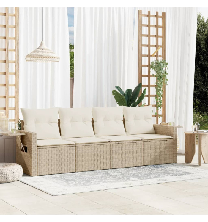 Salon de jardin avec coussins 4 pcs beige résine tressée | Mobilier & Déco