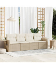 Salon de jardin avec coussins 4 pcs beige résine tressée | Mobilier & Déco