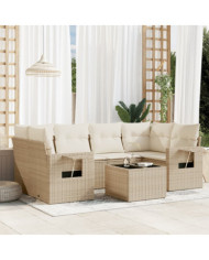 Salon de jardin avec coussins 7 pcs beige résine tressée | Mobilier & Déco