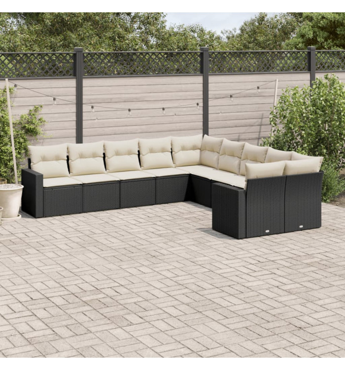 Salon de jardin 10 pcs avec coussins noir résine tressée | Mobilier & Déco