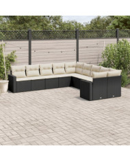 Salon de jardin 10 pcs avec coussins noir résine tressée | Mobilier & Déco