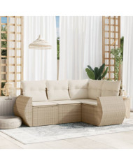 Salon de jardin avec coussins 4 pcs beige résine tressée | Mobilier & Déco