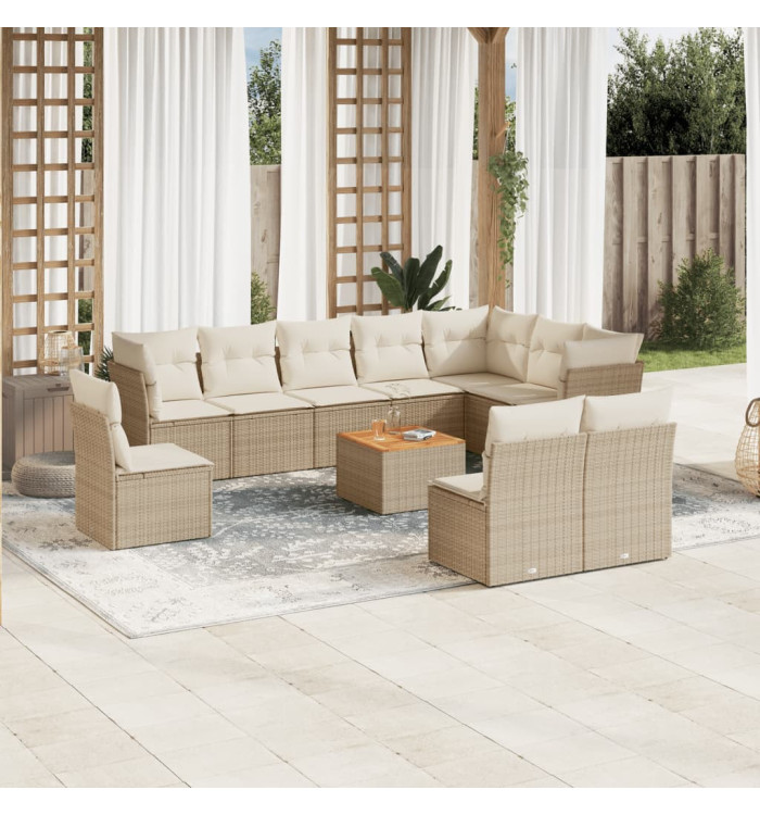 Salon de jardin 11 pcs avec coussins beige résine tressée | Mobilier & Déco