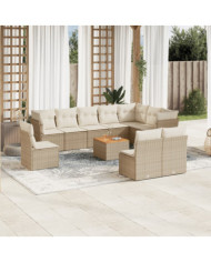 Salon de jardin 11 pcs avec coussins beige résine tressée | Mobilier & Déco