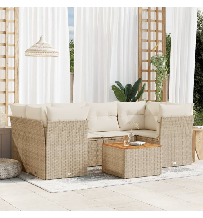 Salon de jardin avec coussins 7 pcs beige résine tressée | Mobilier & Déco