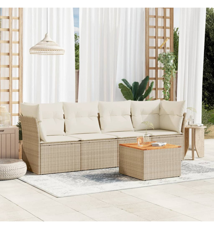 Salon de jardin avec coussins 5 pcs beige résine tressée | Mobilier & Déco