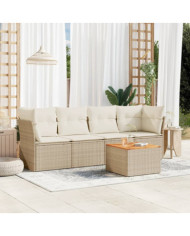 Salon de jardin avec coussins 5 pcs beige résine tressée | Mobilier & Déco