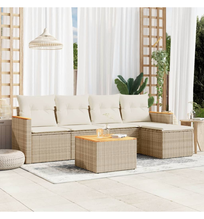 Salon de jardin avec coussins 6 pcs beige résine tressée | Mobilier & Déco