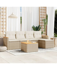 Salon de jardin avec coussins 6 pcs beige résine tressée | Mobilier & Déco