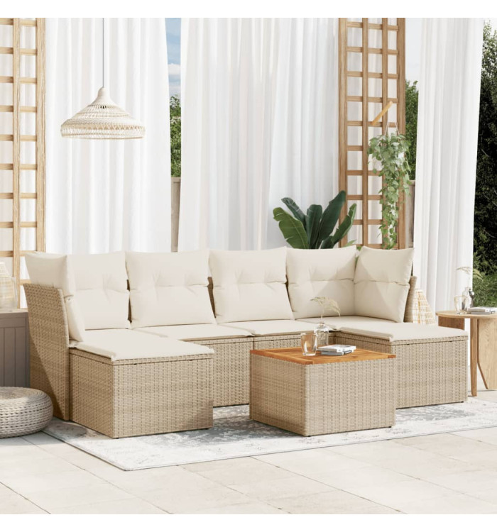 Salon de jardin avec coussins 7 pcs beige résine tressée | Mobilier & Déco