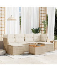 Salon de jardin avec coussins 7 pcs beige résine tressée | Mobilier & Déco
