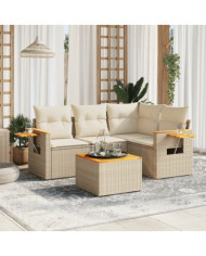 Salon de jardin avec coussins 5 pcs beige résine tressée | Mobilier & Déco
