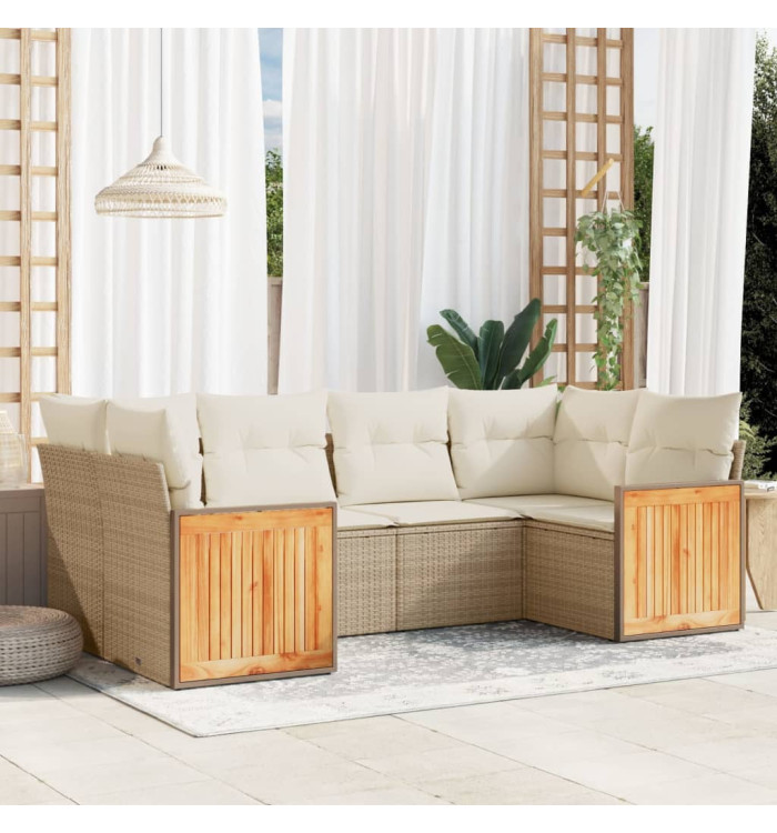 Salon de jardin avec coussins 6 pcs beige résine tressée | Mobilier & Déco