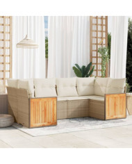 Salon de jardin avec coussins 6 pcs beige résine tressée | Mobilier & Déco