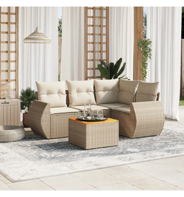 Salon de jardin avec coussins 5 pcs beige résine tressée | Mobilier & Déco