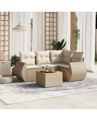 Salon de jardin avec coussins 5 pcs beige résine tressée | Mobilier & Déco