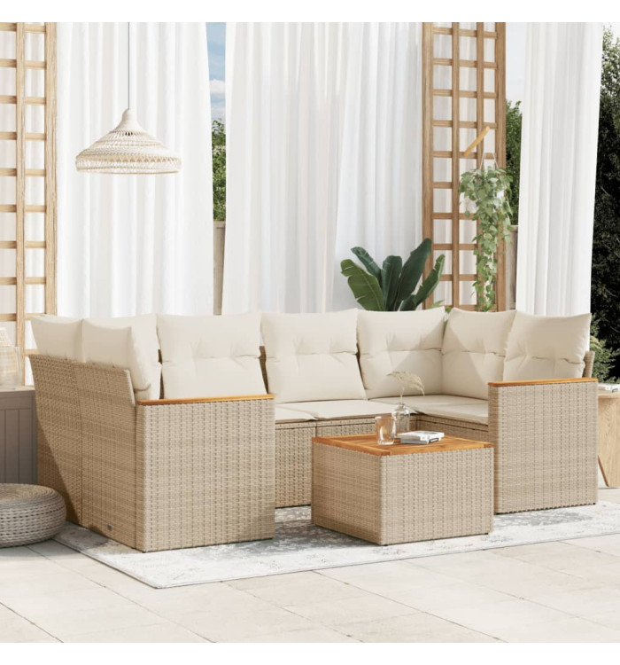 Salon de jardin avec coussins 7 pcs beige résine tressée | Mobilier & Déco