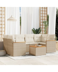 Salon de jardin avec coussins 7 pcs beige résine tressée | Mobilier & Déco