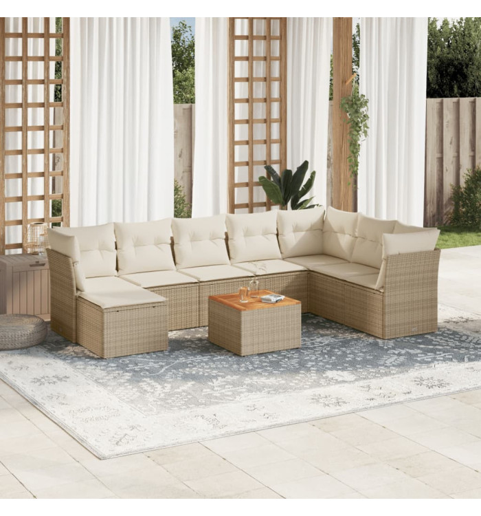 Salon de jardin avec coussins 9 pcs beige résine tressée | Mobilier & Déco