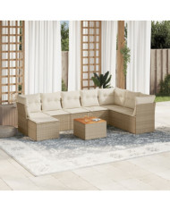 Salon de jardin avec coussins 9 pcs beige résine tressée | Mobilier & Déco