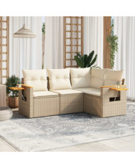 Salon de jardin avec coussins 4 pcs beige résine tressée | Mobilier & Déco