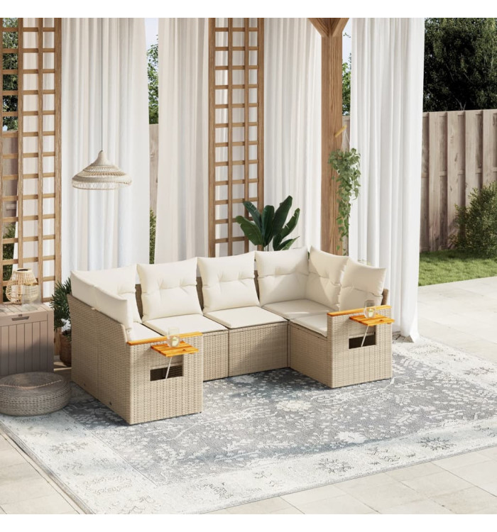 Salon de jardin avec coussins 6 pcs beige résine tressée | Mobilier & Déco