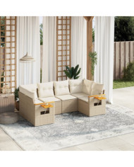 Salon de jardin avec coussins 6 pcs beige résine tressée | Mobilier & Déco