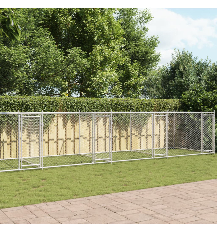 Cage pour chien avec portes gris 10x2x1,5 m acier galvanisé | Mobilier & Déco