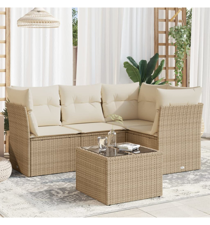 Salon de jardin avec coussins 5 pcs beige résine tressée | Mobilier & Déco