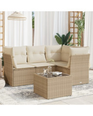 Salon de jardin avec coussins 5 pcs beige résine tressée | Mobilier & Déco