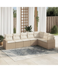Salon de jardin avec coussins 7 pcs beige résine tressée | Mobilier & Déco