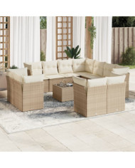 Salon de jardin avec coussins 12 pcs beige résine tressée | Mobilier & Déco