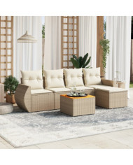 Salon de jardin avec coussins 6 pcs beige résine tressée | Mobilier & Déco