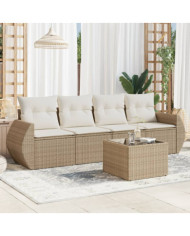 Salon de jardin avec coussins 5 pcs beige résine tressée | Mobilier & Déco