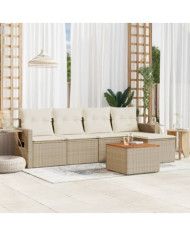 Salon de jardin avec coussins 6 pcs beige résine tressée | Mobilier & Déco