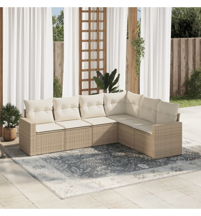 Salon de jardin avec coussins 6 pcs beige résine tressée | Mobilier & Déco