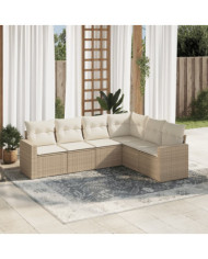 Salon de jardin avec coussins 6 pcs beige résine tressée | Mobilier & Déco