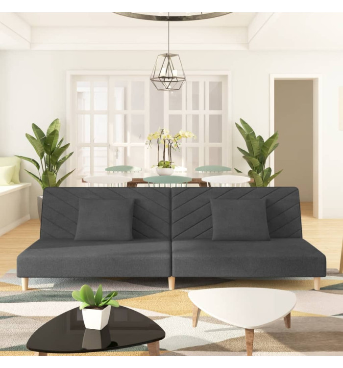 Canapé-lit à 2 places avec deux oreillers Gris foncé Tissu | Mobilier & Déco