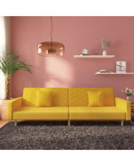 Canapé-lit à 2 places avec deux oreillers jaune tissu | Mobilier & Déco