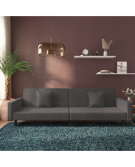 Canapé-lit à 2 places avec deux oreillers Gris foncé Velours | Mobilier & Déco