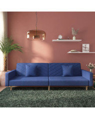 Canapé-lit à 2 places avec deux oreillers bleu tissu | Mobilier & Déco