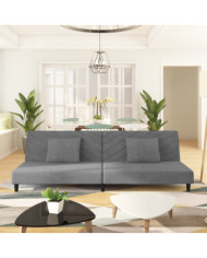 Canapé-lit à 2 places avec deux oreillers Gris clair Velours | Mobilier & Déco