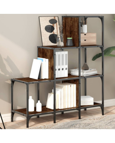 Bibliothèque chêne fumé 92x30x102 cm bois d'ingénierie et métal | Mobilier & Déco