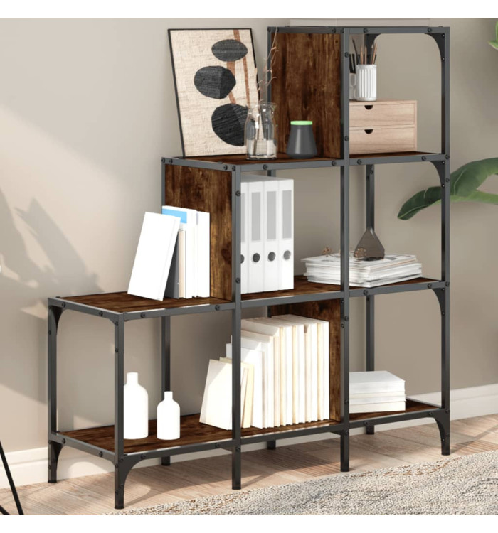 Bibliothèque chêne fumé 92x30x102 cm bois d'ingénierie et métal | Mobilier & Déco