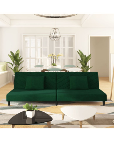 Canapé-lit à 2 places avec deux oreillers Vert foncé Velours | Mobilier & Déco