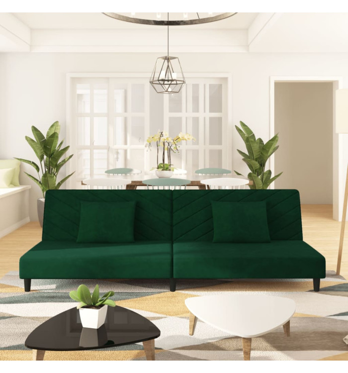 Canapé-lit à 2 places avec deux oreillers Vert foncé Velours | Mobilier & Déco